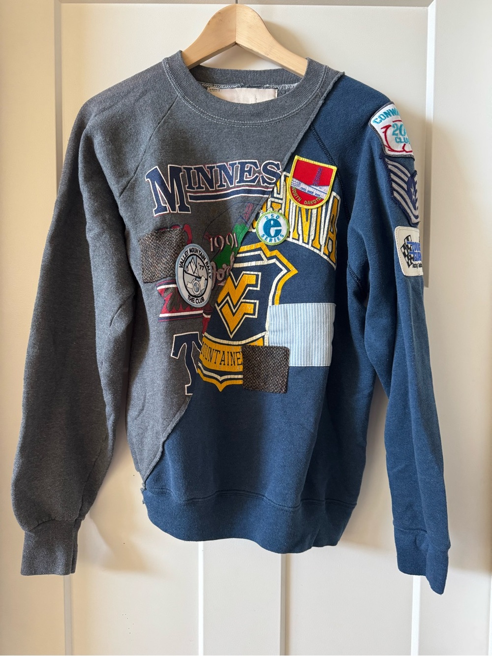 Riley 1880 Vintage Patchwork Crewneck Sweatshirt Grey & Navy *see measurements*